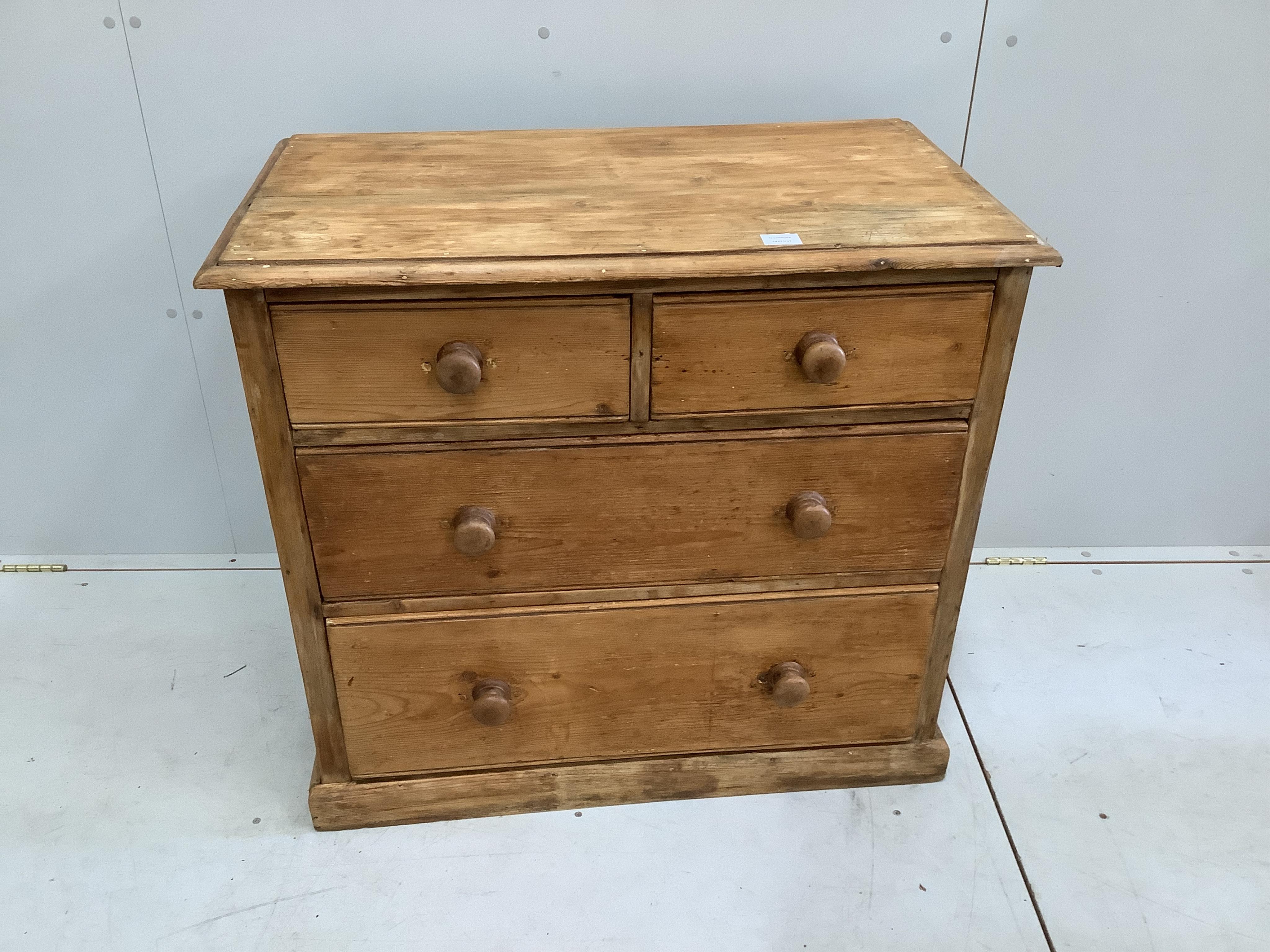 A small Victorian pine chest of four drawers, width 48cm, depth 48cm, height 79cm